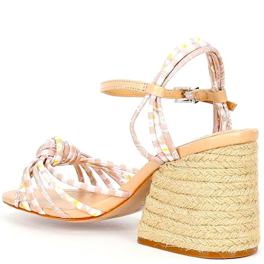 New Schutz Dahra Knotted Print Fabric Block Heel Espadrille Sandals - Picture 4 of 13